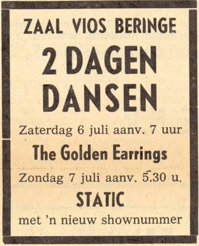 The Golden Earrings show ad scan July 06 1968 Beringe - Zaal Vios